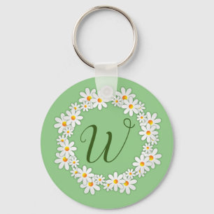 Porte-clés vert à monogramme Daisy avec des pâquer