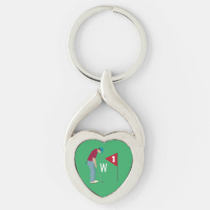 Porte-clés Vert Golfeur Putting Ball Coeur en forme
