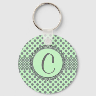 Porte-clés Vert menthe avec Pois gris-Monogramme STaylor