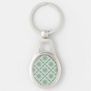 Porte-clés Vert sauge et motif de cercles géométriques blancs
