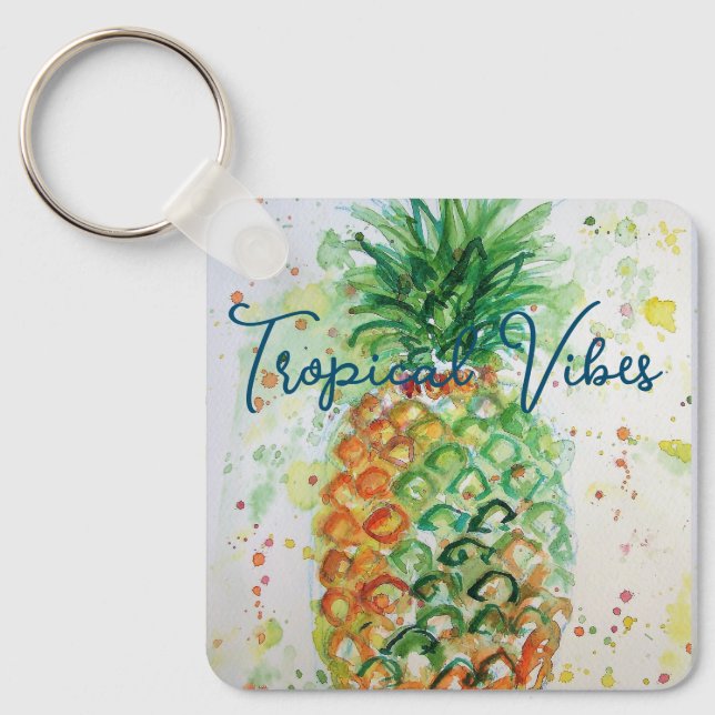 Porte-clés Vibes tropicales de la plage de fruits d'ananas ja (Recto)