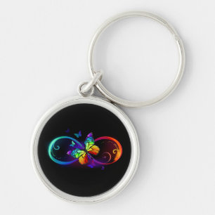 Porte-clés Vibrant infinity with rainbow butterfly on black