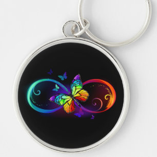 Porte-clés Vibrant infinity with rainbow butterfly on black