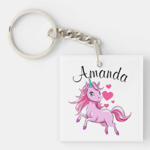 Porte-clés Vibrant Pink Jumping Unicorn Nom de la fille