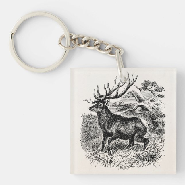 Porte-clés Vieille illustration personnalisée par élans (Devant)