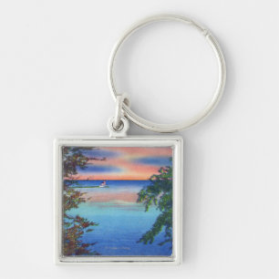 Porte-clés Vieille vue de coucher du soleil d'Ontario de fort