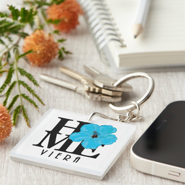 Porte-clés Viera HOME Hibiscus bleu (Devant Droit)