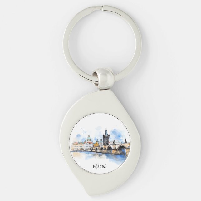 Porte-clés Vieux Prague, aquarelle du pont Charles (Devant)