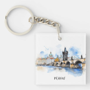 Porte-clés Vieux Prague, aquarelle du pont Charles