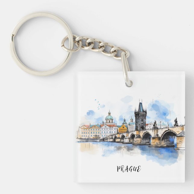 Porte-clés Vieux Prague, aquarelle du pont Charles (Devant)