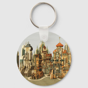 Porte-clés Ville de fantasy futuriste Art de la skyline de sc