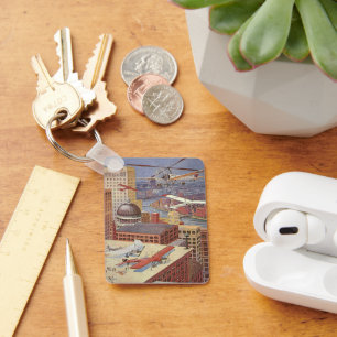 Porte-clés Ville de science-fiction vintage, Steam Punk victo