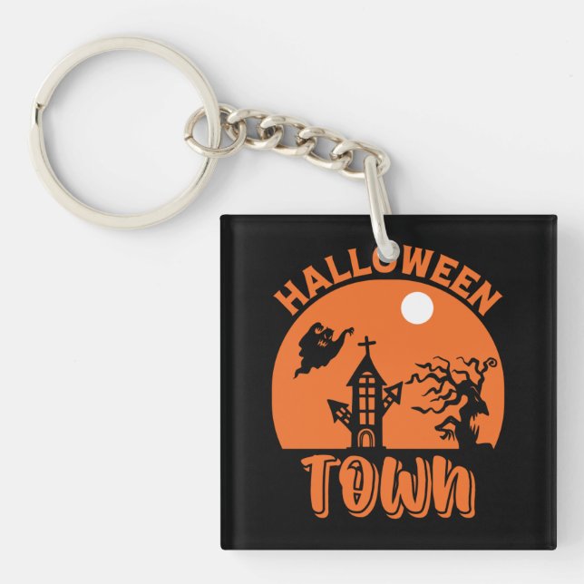 Porte-clés Ville d'Halloween - Maison hantée et Citrouille (Devant)