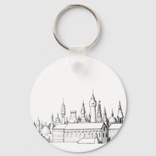 Porte-clés ville fabuleuse . artwork . noir et blanc