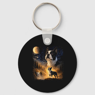 Porte-clés Vintage 90s Boston Terrier hurle à la Lune