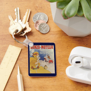 Porte-clés Vintage Art Nouveau, Woman Antique Convertible Car