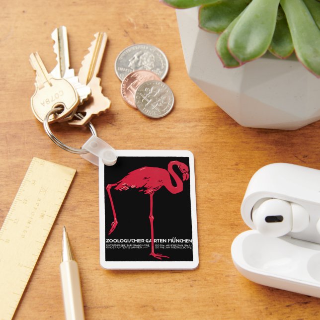 Porte-clés Vintage Bird Pink Flamingo at Germany Munich Zoo (Bureau)