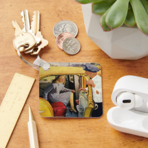 Porte-clés Vintage Business, Taxi Cab Driver Woman Passenger