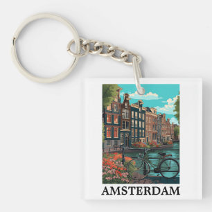 Porte-clés Vintage coloré Amsterdam Pays-Bas Canal View