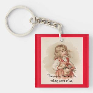 Porte-clés Vintage fille avec chaton