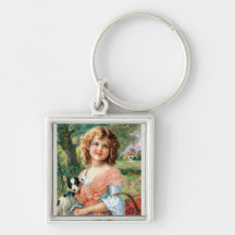 Vintage fille avec chiot