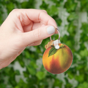 Porte-clés Vintage Food Fruit, Ripe Organic Peach with Leaf