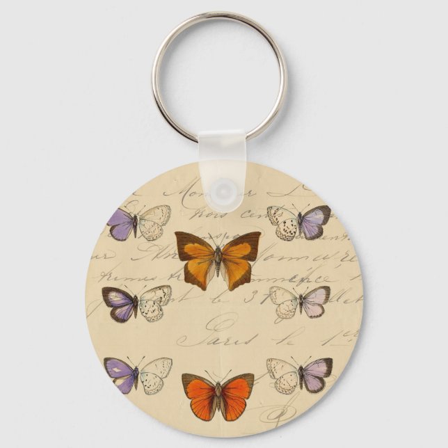 Porte-clés Vintage French Chic Butterflies Motif (Recto)