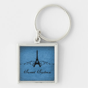 Porte-clés Vintage French Flourish Sweet 16 Keychain, Blue