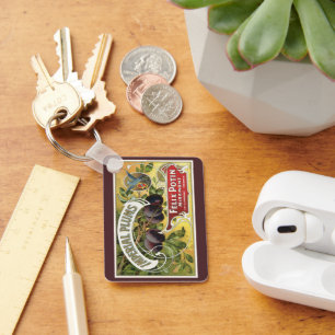 Porte-clés Vintage Fruit Crate Art Étiquette, Plums impériaux