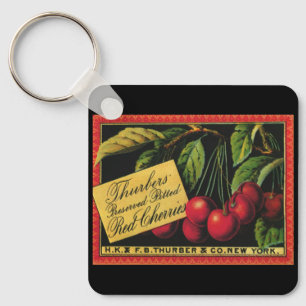 Porte-clés Vintage Fruit Crate Label Art, Thurber Cherries