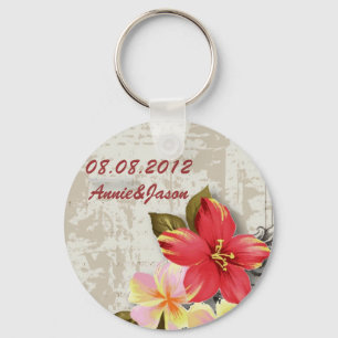 Porte-clés vintage hawaii hibiscus fleoral tropical mariage
