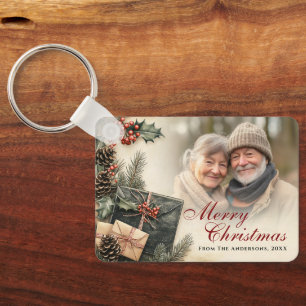 Porte-clés Vintage Holly Berries Beige Photo Noël