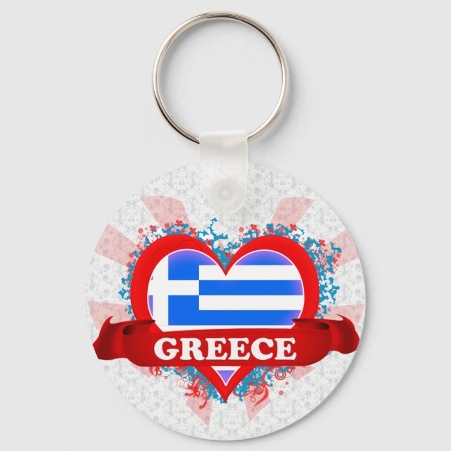 Porte-clés Vintage J'aime la Grèce (Recto)