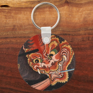 Porte-clés Vintage japonais Oni King vs Samurai Woodblock