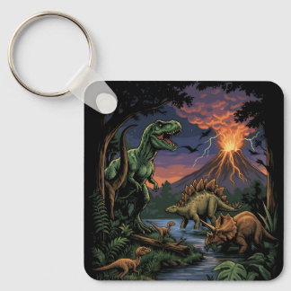 Porte-clés Vintage Jurassic Dinosaur Rex and Triceratops 