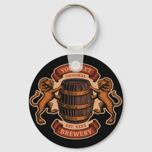 Porte-clés Vintage Lion Oak Barrel Personalized Brewery Beer 