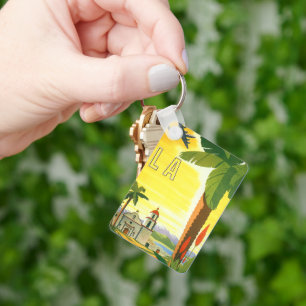 Porte-clés Vintage Los Angeles, Californie Mission avec Palm