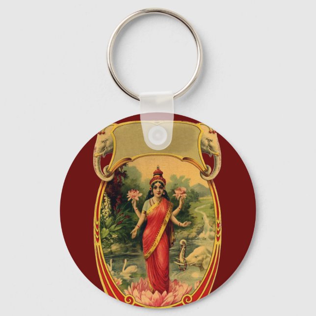Porte-clés vintage Lotus Fleur Déesse hindoue Lakshmi (Recto)
