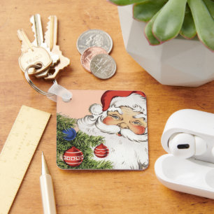 Porte-clés Vintage Noël Père Noël avec Arbre