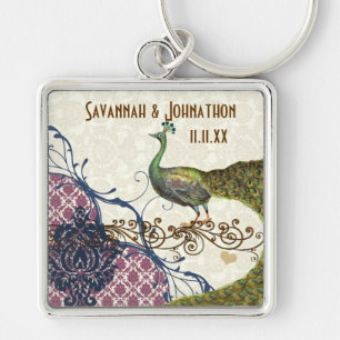 Porte-clés Vintage Peacock Marine Raspberry Damask Porte - cl