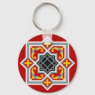 Porte-clés Vintage Red Black Barcelona Tile Geometric Graphic