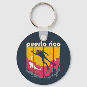 Porte-clés Vintage Retro Puerto Rico Diving Cool Scuba Diver