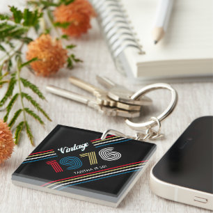 Porte-clés Vintage Retro Stripe 1976 50e anniversaire ou Réun