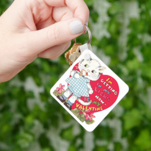 Porte-clés Vintage Retro Valentine's Day Chat Manger de la cr