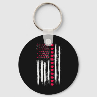 Porte-clés Vintage Saint-Valentin Drapeau Américain Cœur Parf