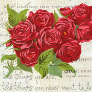 Porte-clés Vintage Shabby Chic Roses Rouges Antique Script