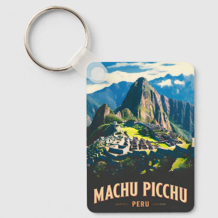 Porte-clés Vintage voyage Machu Picchu Pérou Paysage rétro