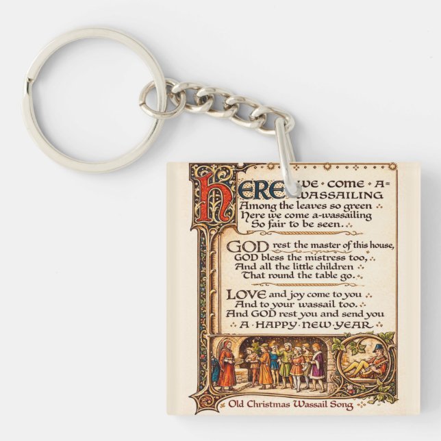 Porte-clés Vintage Wassail Song Illuminated Manuscript Art  (Devant)