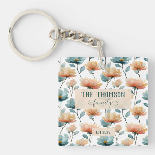 Porte-clés Vintage Watercolor Floral Family Heritage (Devant)