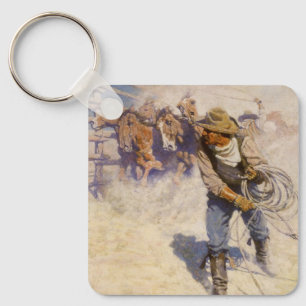 Porte-clés Vintage Western Cowboys, In the Corral by NC Wyeth